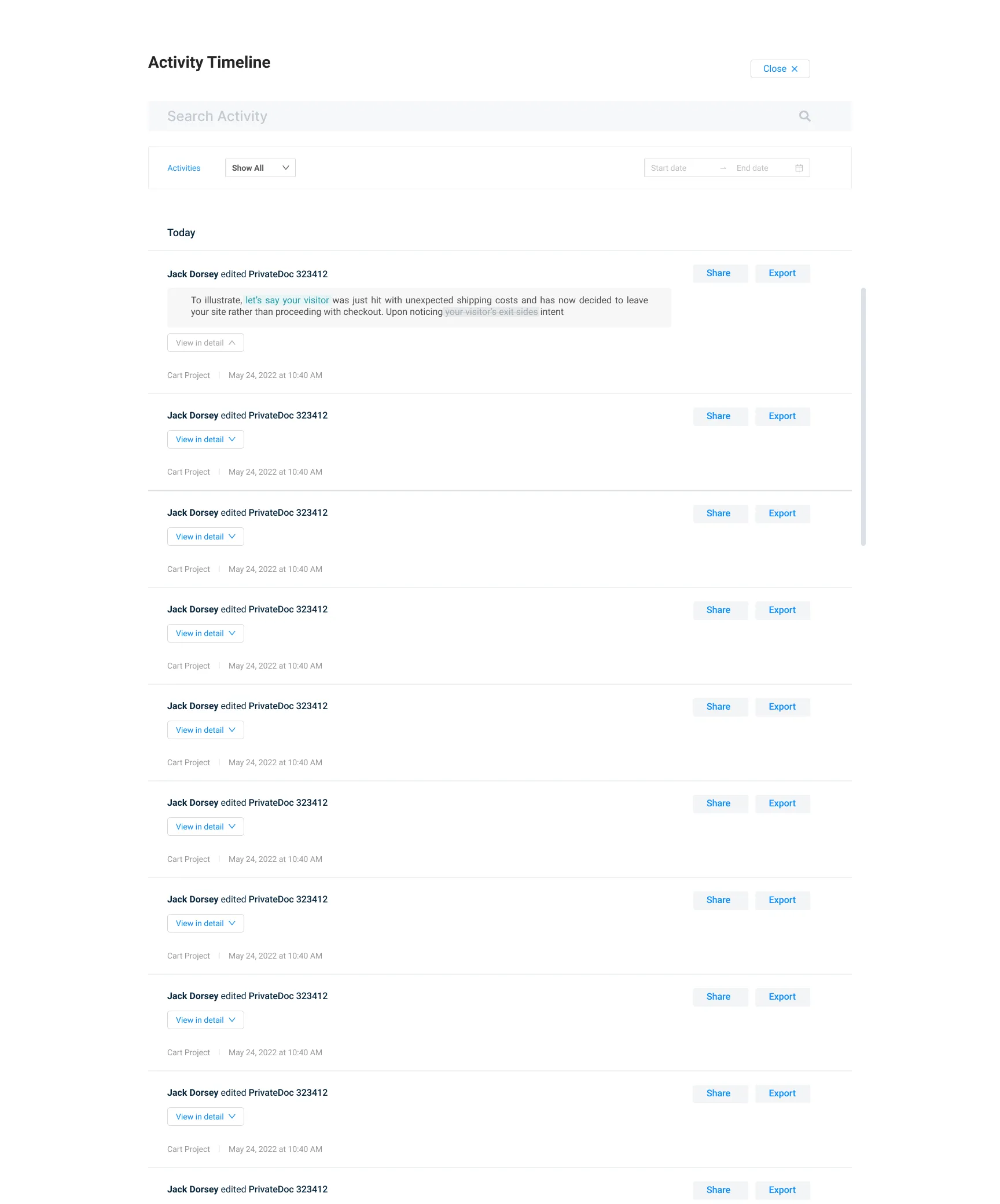 Default detail view before filters apply